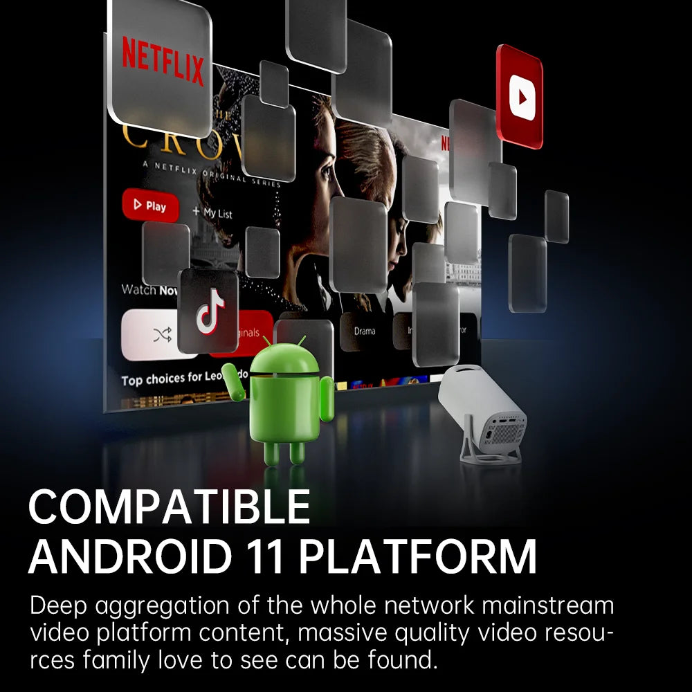 Mini Projektor HONGTOP S40 – Android 11, Wi-Fi 5G, BT 5.0, Obsługa 4K, Kino Domowe w Twojej kieszeni