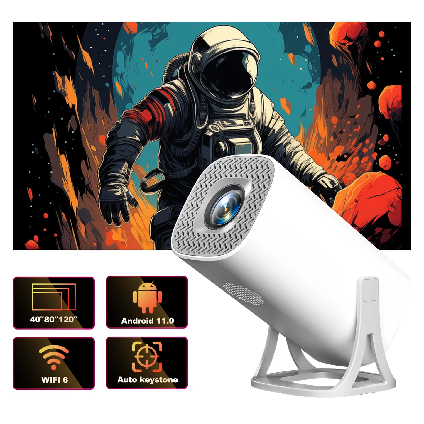 Mini Projektor HONGTOP S40 – Android 11, Wi-Fi 5G, BT 5.0, Obsługa 4K, Kino Domowe w Twojej kieszeni